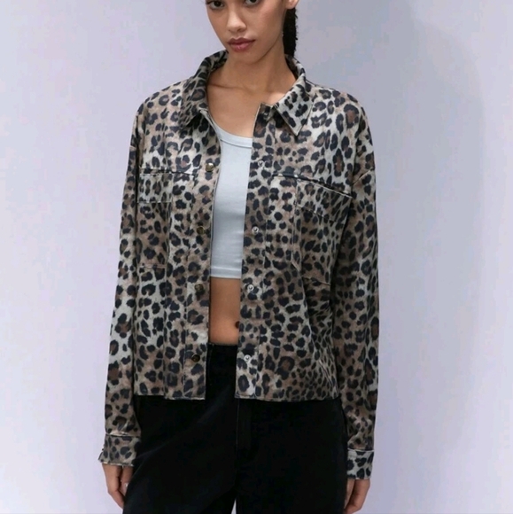 Trendy Classic Leopard Print Casual Versatile Long Sleeve Cropped Shirt - Picture 3 of 4